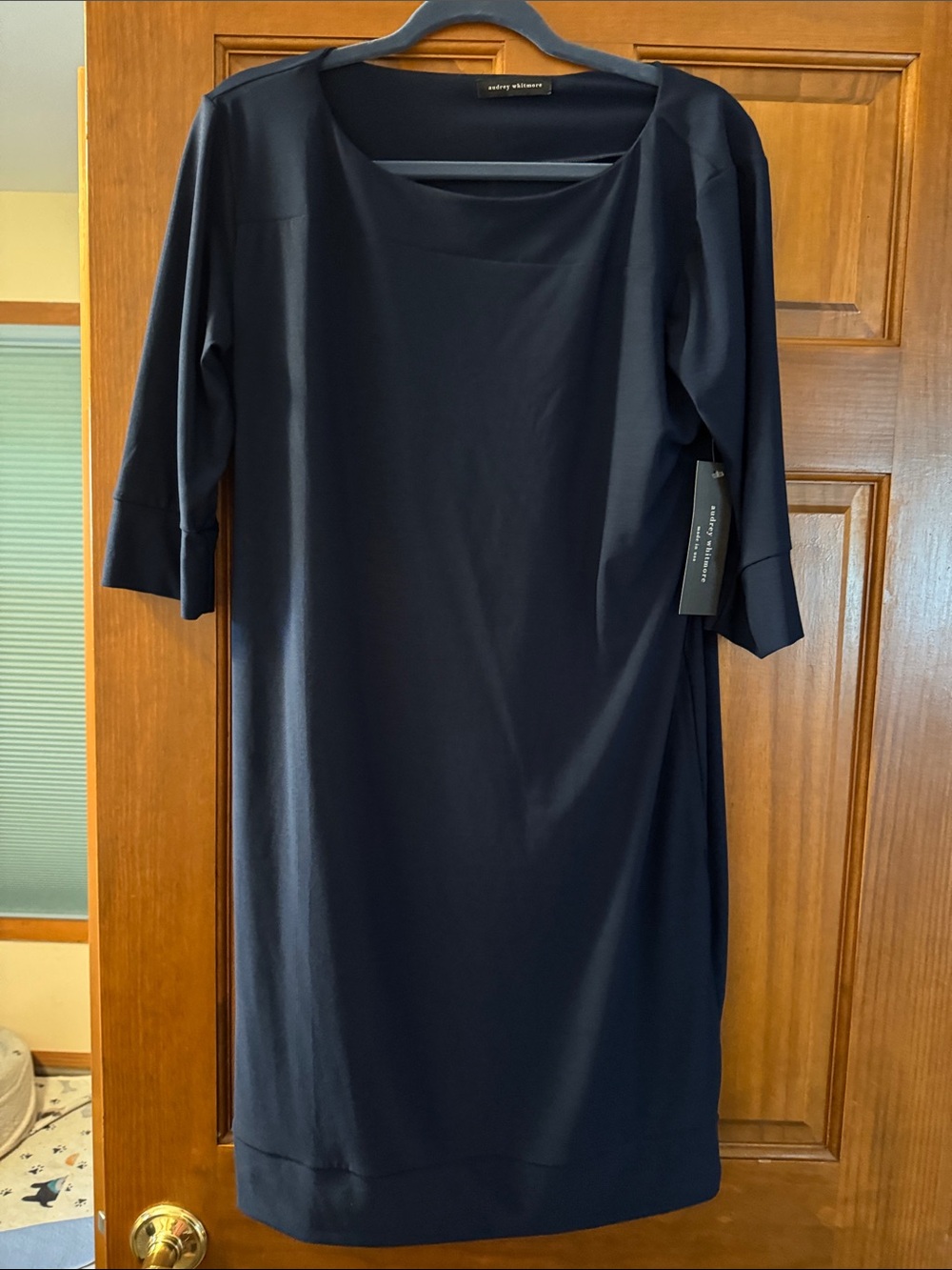 Classic Audrey Whitmore Navy Knit Midi Shift Dress
